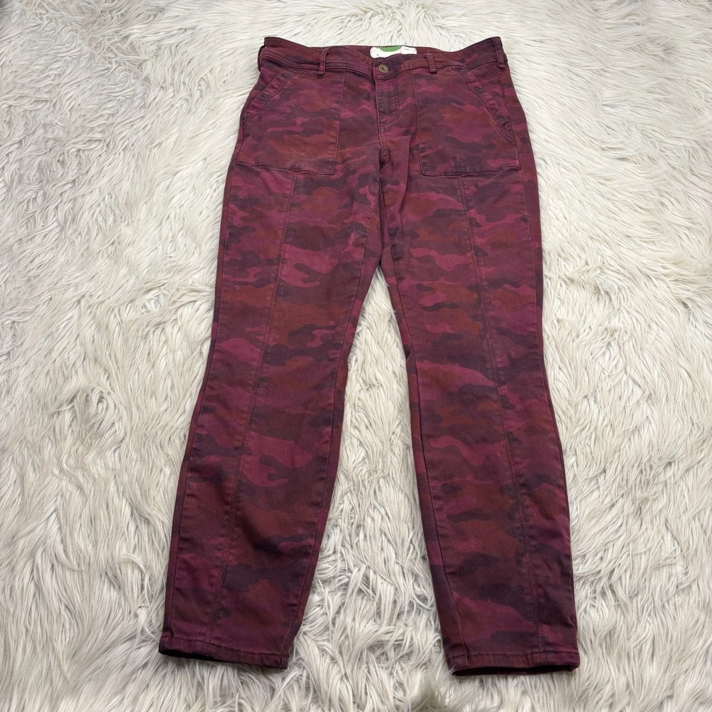 Anthropologie Women's 29 Red Camo Cadet Slim Utility Twill Pants Dopamine Preppy